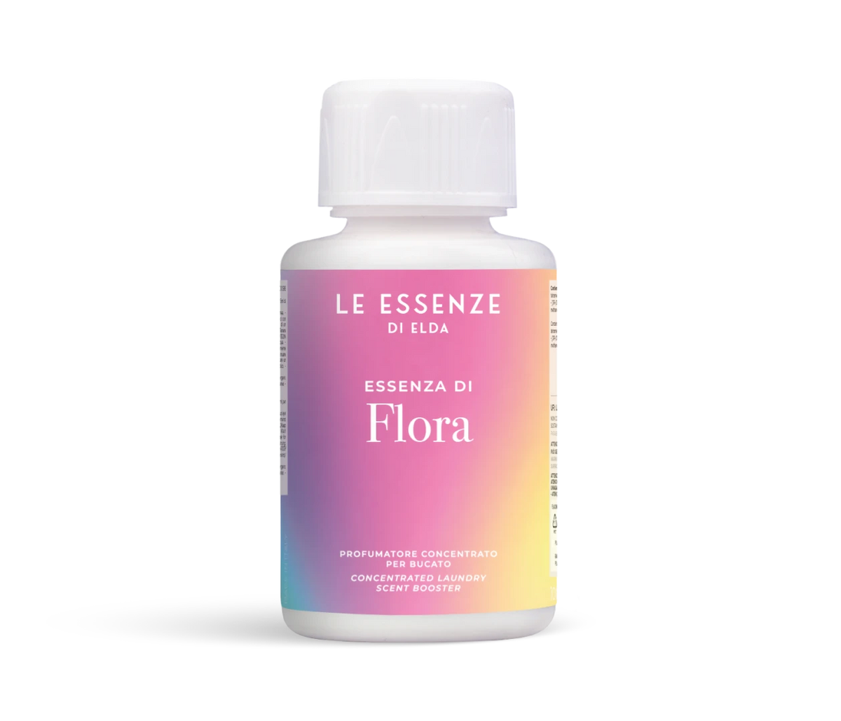 Essenza di Flora þvottailmur í 100ml flösku með bleikum litaskiptum miða og hvítum tappa á hvítum bakgrunni.