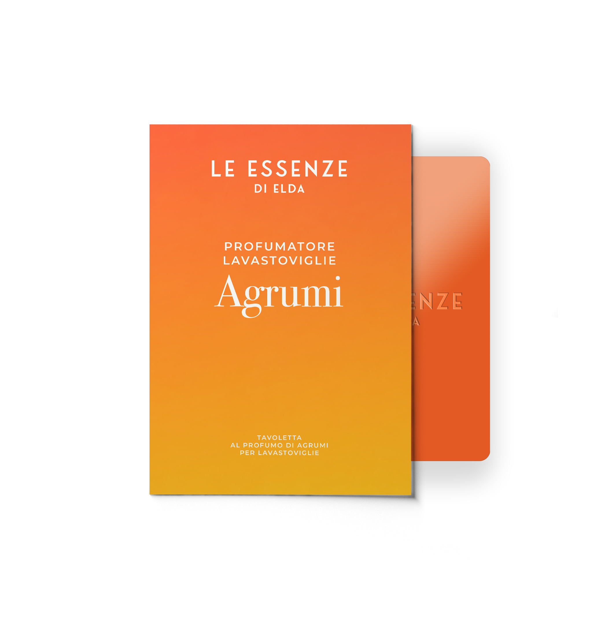 Two orange and yellow packages with text on a white background