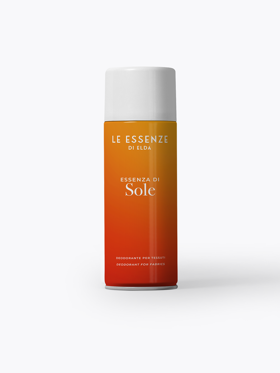 Deodorant bottle with orange gradient label and white cap on a white background