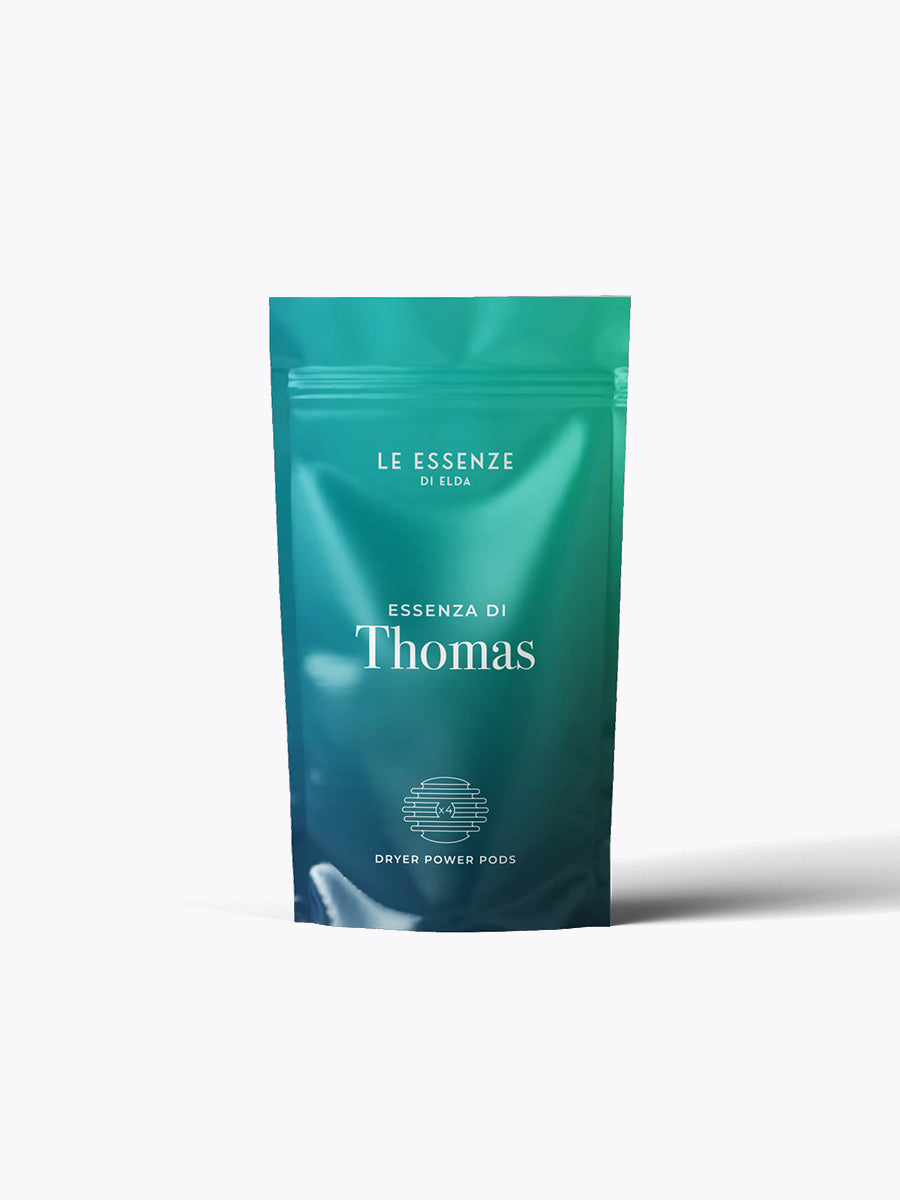 Tea dryer pods pack with 'Essenza di Thomas' branding on a white background