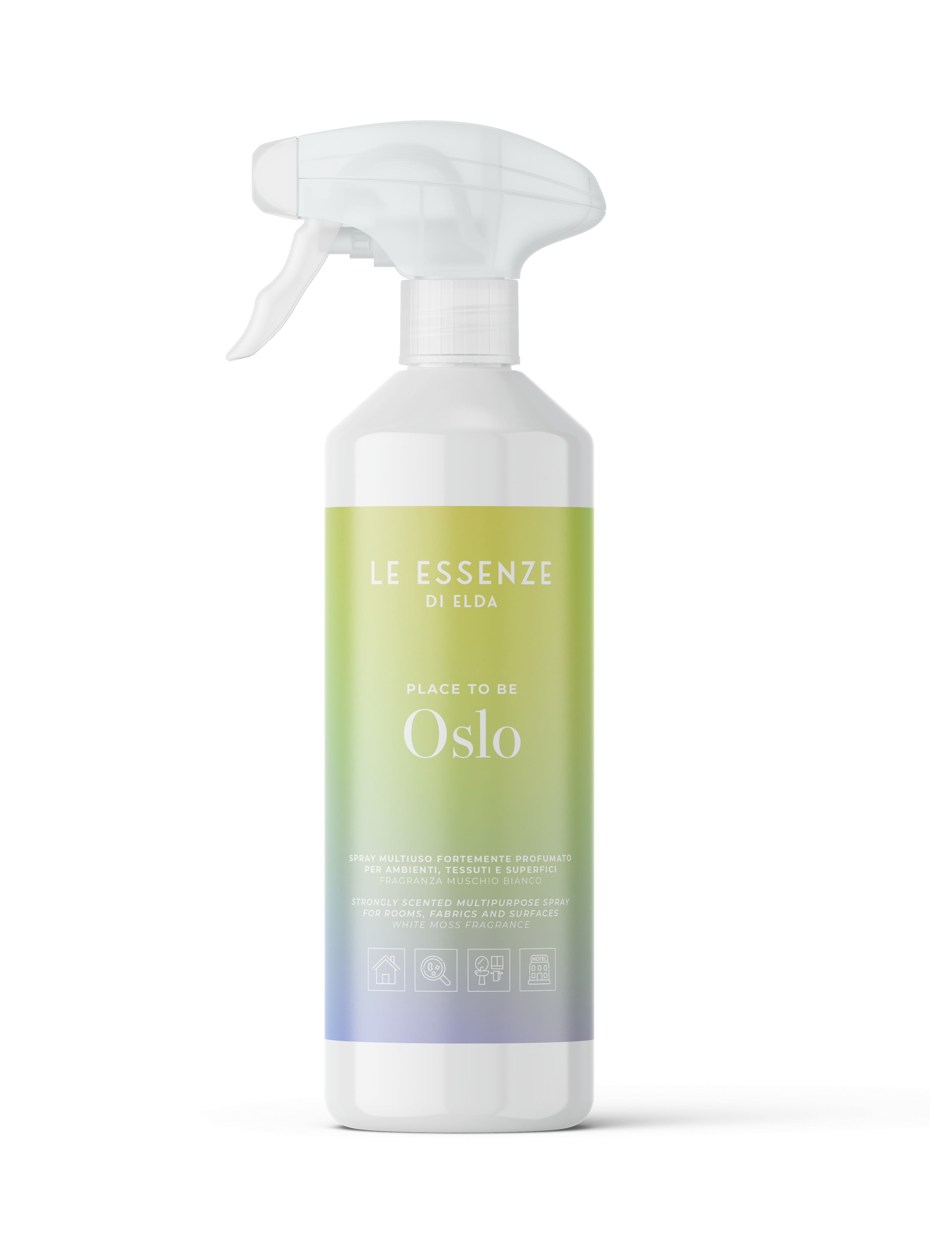 Spray bottle labeled 'Oslo' by Le Essenze on a white background