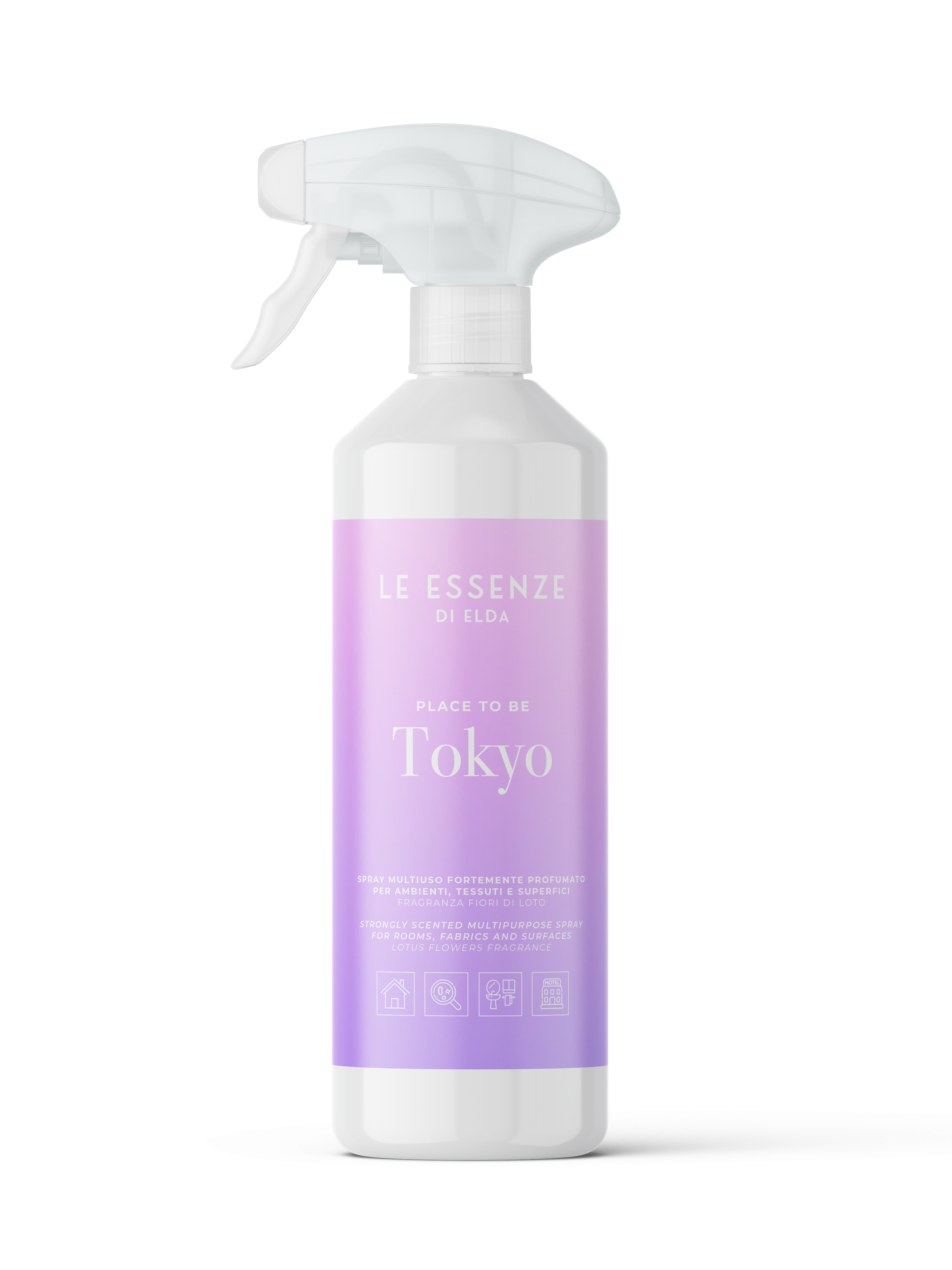 Spray bottle with purple label on a white background