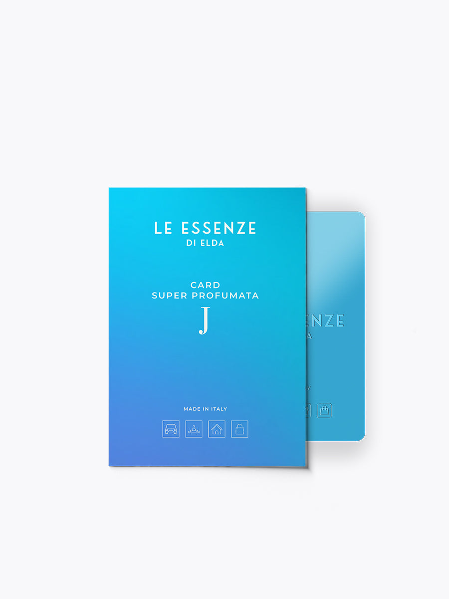 Blue card with 'Le Essenze di Elda' branding on a white background
