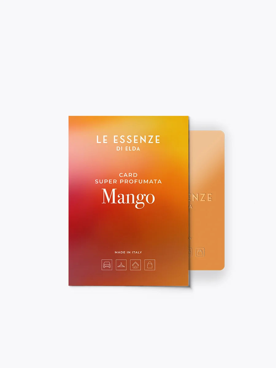 Mango-scented card with gradient design on a white background